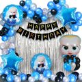 75 PCS Boss Baby Birthday Decorations items kit -  Blue Theme Set for Boys Birthday, Baby Boss Balloon Theme Decoration, Birthday accessories for Boys, Baby Boss Birthday Theme Package for Boy’s Birthday party Decorations, Foil Balloon Decoration. 