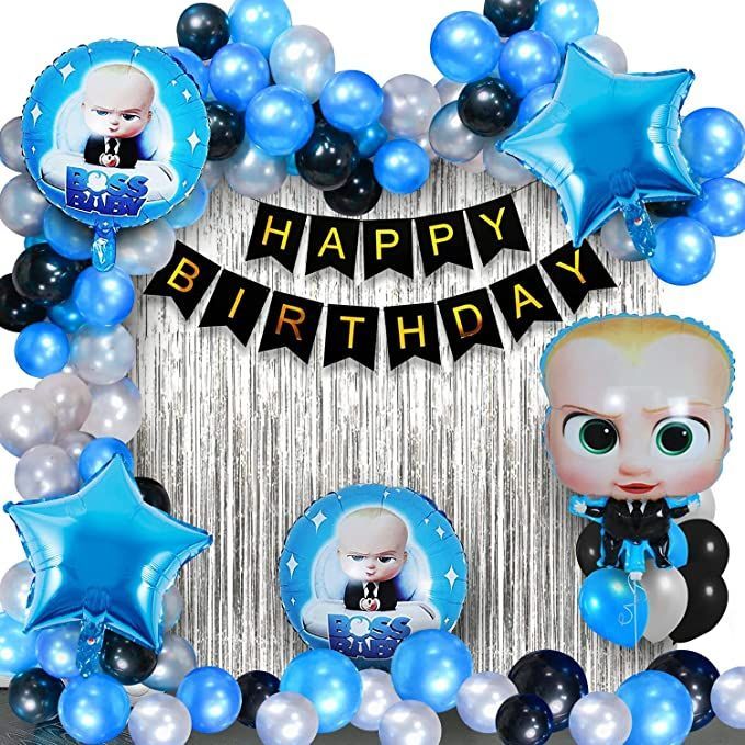 75 PCS Boss Baby Birthday Decorations items kit -  Blue Theme Set for Boys Birthday, Baby Boss Balloon Theme Decoration, Birthday accessories for Boys, Baby Boss Birthday Theme Package for Boy’s Birthday party Decorations, Foil Balloon Decoration