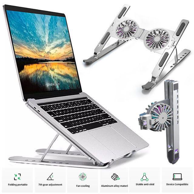 C9 Laptop Stand with 2 Cooling Fan Portable Foldable Aluminum Alloy Cooler  RGB Light Tablet notebook Stands | Daraz.pk