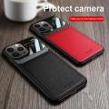 Aifon 14 ProMax Case Leather Texture Plexiglass Back Cover For Iphone14 Iphone 14 Pro Max Soft Silicone Bumper Shockproof Coque. 