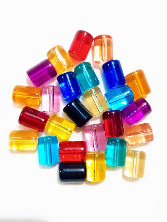 15 Glass Crystal Transparent Multicolor 14mm* 10mm  Cylinder Beads for DIY, Jewelry Making, Crafting – 14mm* 10mm  Cylinder Shape Beads | 26 pcs Mix Set