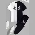 New trendy wings printed black & white premium quality summer tracksuit for men and boys. 