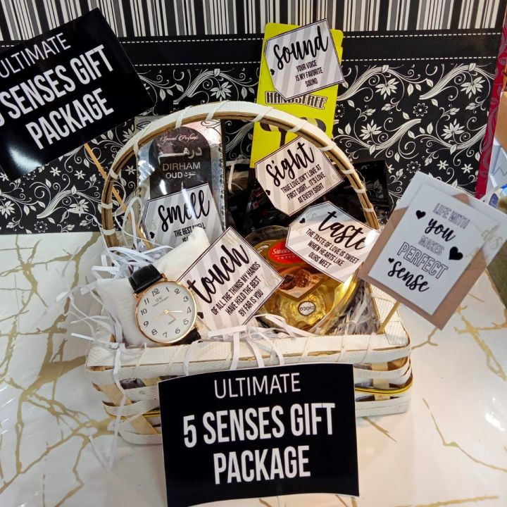 5 Senses Gift Basket for men , boys , gift box  birthday, valentine , engagement or anniversary for him