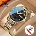 LouisWill Men's Fashion Watch Chinese English Double Calendar Watch Waterproof Luminous Watch Diamond Quartz Watch Steel Band Watch Luminous Pointer Wrist Watches for Men. 