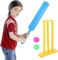 Cricket Kit Junior Plastic bat Ball Kit Cricket Playing Set for Kids Indoor Beach Outdoor Garden Play Set for 5-10 yrs Kids(1 Bat, 3 Wicket,1 Stand,2 Ball, 2 Bails), Childern Indoor Outdoor Play Plastic Cricket Bat Set (Random Color). 