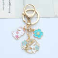 Handmade Rabbit Keychain Decorative Pink Purple Enamel Keychain Blue Korean Fashion Cherry Blossom Keychain for Daily Use. 