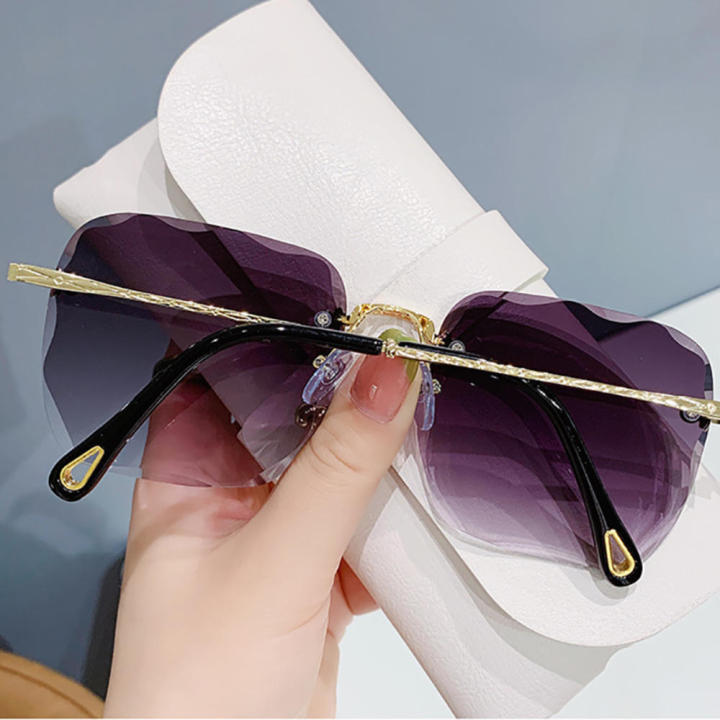 Pc Frameless Cut Edge Sunglasses Trimming Metal Tac Square Sunglasses Round Face Sunglasses for Round Face No Make Female Appear Thin Take Care Of Your Eyes