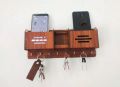 Wooden Wall Keychain and Phone Holder with Charging Station, Rustic Home Organizer. 