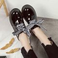 Large Women's Boots Shoes British Style Small Leather Shoes Spring Autumn Students Korean Net Red Black Single Flat Boots Shoes. 