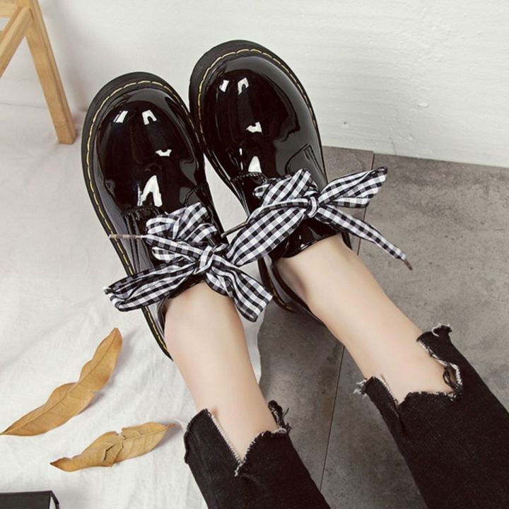 Large Women's Boots Shoes British Style Small Leather Shoes Spring Autumn Students Korean Net Red Black Single Flat Boots Shoes