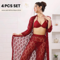 4Pcs Premium Transparent Net See Through Bridal Nighty Set | Women's nightwear 4pcs |. 