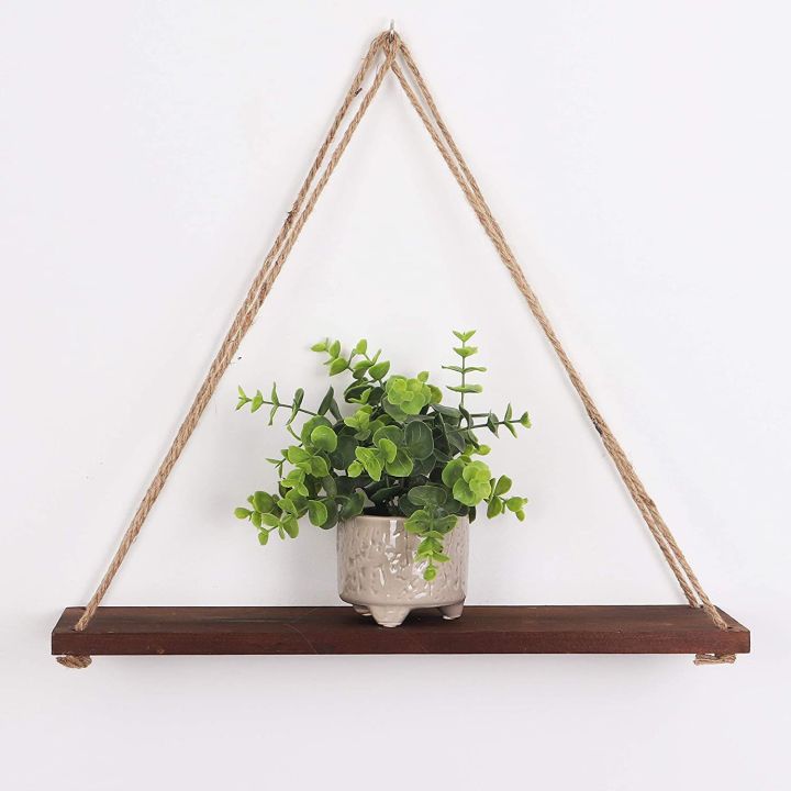 Hommey Wall Mount Rope Hanging Dark Brown Floating Rack Shelves for Home Office and Room Wall Decor (Customize)