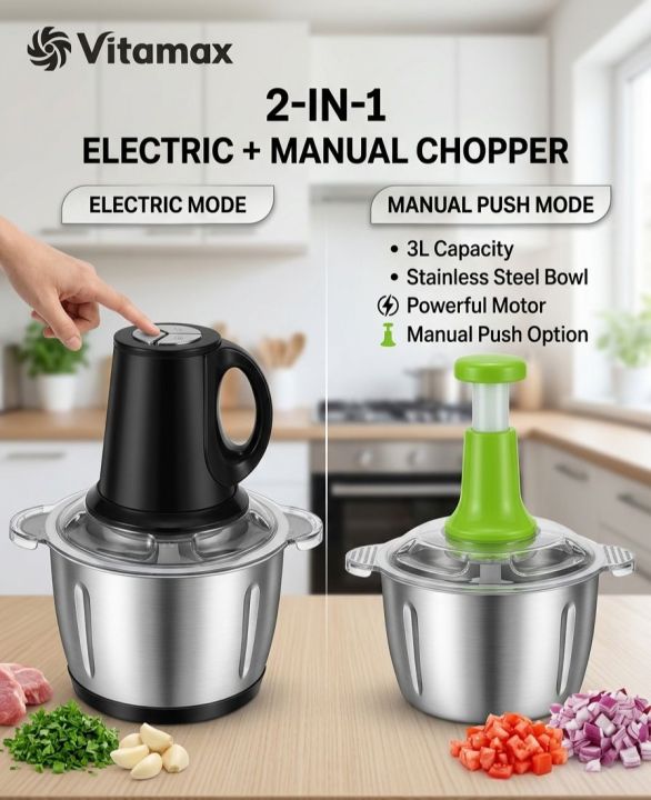 Vitamax%202-in-1%20Electric%20&%20Manual%20Push%20Chopper%20VM-535%20%7C%203L%20Large%20Stainless%20Steel%20Bowl%20Heavy%20Duty%20Food%20Processor%20%7C%20Powerful%20Vegetable%20&%20Meat%20Chopper%20Grinder%20for%20Kitchen%20Use%20%7C%20Multi%20Functional%20Hand%20Pull%20Chopper%20with%20Sharp%20Stainless%20Steel%20Blades%20%7C%20Fast%20Cuttin%20-%20Image%205