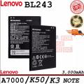 Lenovo BL243 Battery Replacement For Lenovo K3 Note , K50 , A7000 Battery with 2900mAh Capacity_Black. 