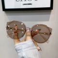 【Poggioio】2022 New Vintage Cat Eye Round Sunglasses Women's Korean Version Metal Rimless Gradient Sun Glasses Luxury Shades UV400 очки. 