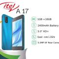 itel A17 1GB Ram 16GB Rom 5''IPS LCD capacitive touchscreen Quad-core 1.3 GHz Processor 2400mAh Battery. 