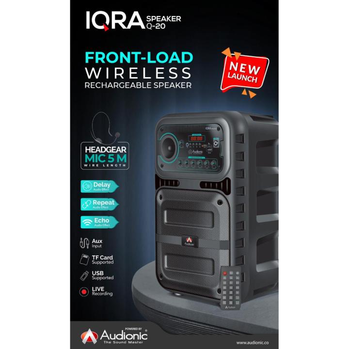 IQRA Q20 Wireless Bluetooth Rechargeable Speaker With 5m Wired Headgear Mic LED & Digital Display - (Portable)