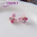 Yinhsly Cubic Zircon Earrings Chic Flower-shaped Cz Stud Earrings for Women Elegant Ear Studs Jewelry Gift for Girls Trendy Style Flower Stud Earrings. 