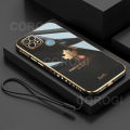 For Realme C25Y C21Y Back Cover with Hand Strap Luxury Shiny 6D Plating Maple Leaves Pattern Protective Case Square Bumper Soft Silicone Mobile Phone Cases. 