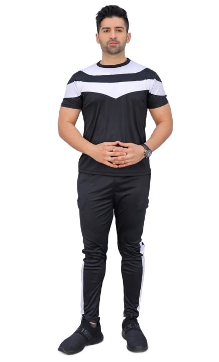 FDK-Black & White V-pennel Dry Fit Summer Tracksuit
