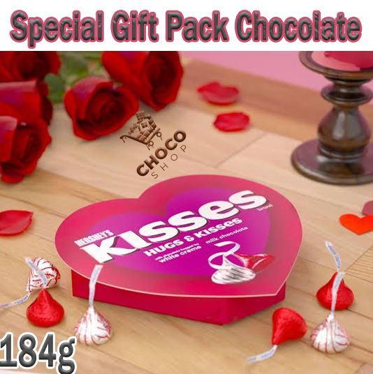 Chocolate | Hershey's Kisses  Hugs & Kisses  white creme milk chocolate | Best Gift pack Heart shape with kisses Chocolates | In best & original Imported quality | 184g