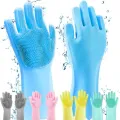 Reusable Magic Dish washing Gloves with scrubber, Silicone Cleaning, Scrub Gloves for Wash Dish, Car Washing, Kitchen, Bathroom Multipurpose Usage. 