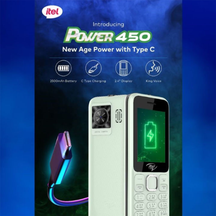 Itel Power 450 2.4" QVGA Display VGA Camera King Voice Feature 32GB Expandable Memory PTA Approved One Year Brand Warranty