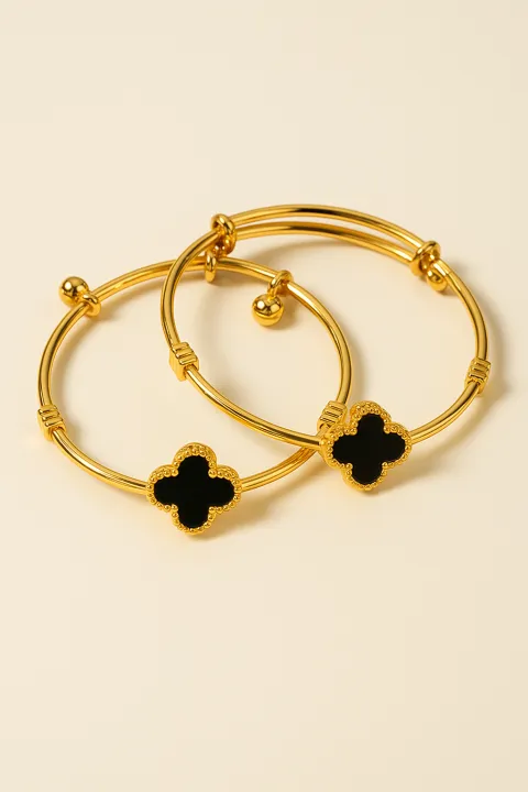 Elegant Gold-Plated Adjustable Bangles Set with Black Enamel and ...