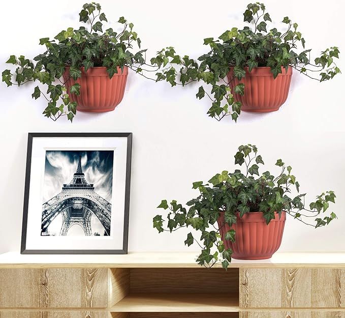 Pack of 1 & 3 Fiber Wall Hanging Planter Pot, Flower Pots for Indoor Plants Wall Planters , Vertical Garden Living Wall Mount Window Hang Indoor Outdoor Plant Flower Basket for Kitchen Herbs Balcony Railing Shelf Fence Bedroom Trellis Decor Modern