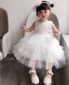 stylish and fancy  frock for baby girls white birthday dress for little girls best frock for kids white net floral frock tutu. 