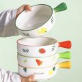 Techmanistan Random Color - Fruit Print Bowl, Koreaan Tableware Cute Ceramic Bowl With Handle, Microwave Heating Bowl Instant Noodle Bowl. 