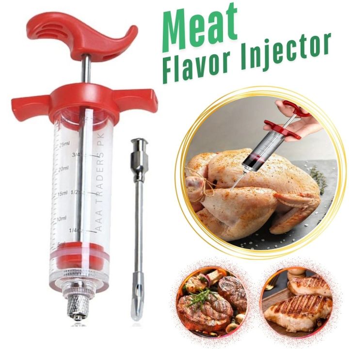 BBQ Meat Flavor Injector, Plastic Turkey Marinade Seasoning Injector Syringe with Stainless Steel Needle, Barbecue Grilling Sauce Injector Tool for Cooking