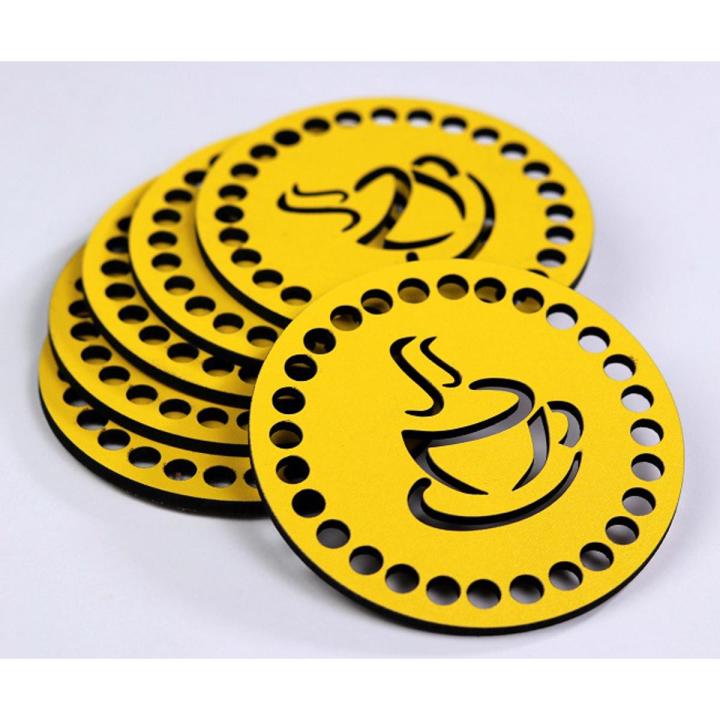 Pack of Tea Cup Shape Tea Coaster Plates With Stand Wooden