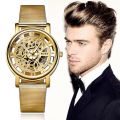 Soxy Luxury Skeleton Men Watch Women Wrist Watches Montre Homme Gold Wrist Watch Men Steel Mesh Men39;s Watch. 