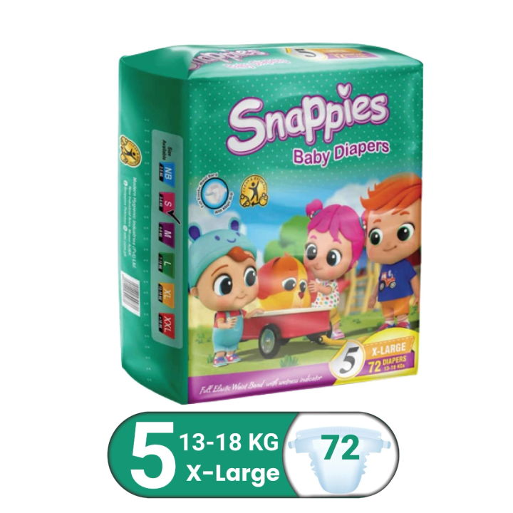 SNAPPIES BABY DIAPER SIZE 5NO XL 13-18KG (72 PCS PACK)