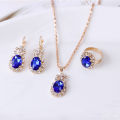 Wholesale Three Piece Artificial jewellery Elite Oval Gem Claw Crystal Rhinestone Girls Necklace Earring Jewelry Set For Women. 