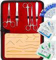Complete Suture Practice Kit for Medical and Vet Students - Reusable Skin Simulation Silicon Pad with Pre-Cut Wounds, Full Set of Essentials Stainless Still Suturing Tools. 