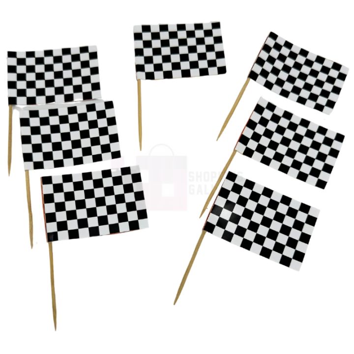 RACE CAR FLAGS CUPCAKE TOPPERS - PACK OF 10 CUPCAKE TOPPERS