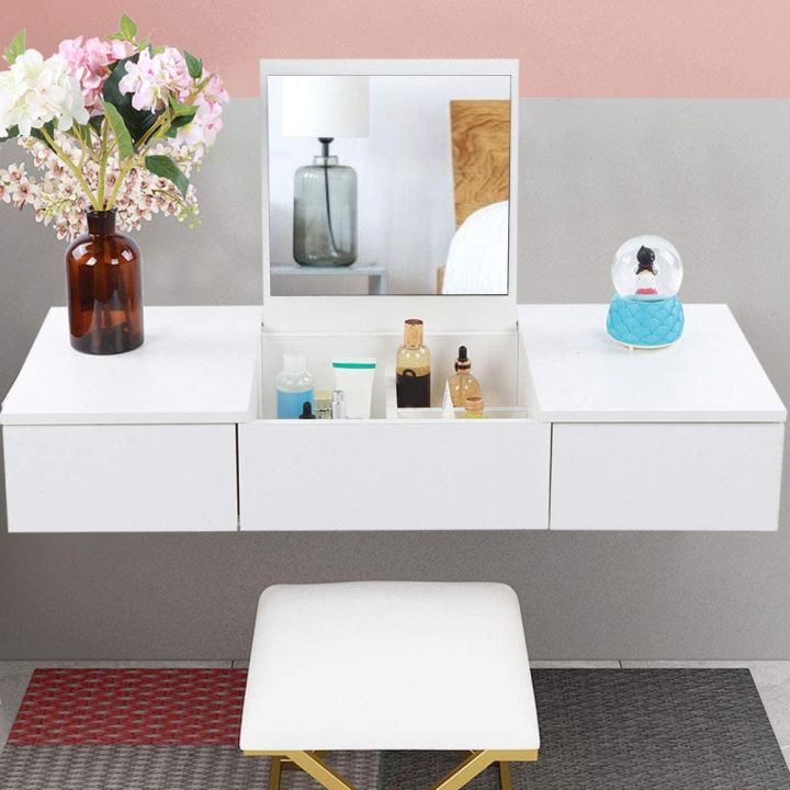 Wall Mount Dressing Table with Mirror / Floating Makeup Desk & Dresser