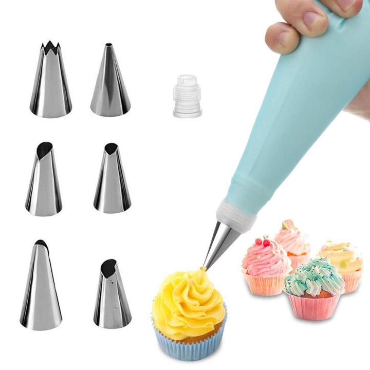 Silicone%20Icing%20Cream%20Pastry%20Bag%20and%206%20Pcs%20Piping%20Nozzle%20Set%20for%20Cake%20Decorating,%20Stainless%20Steel%20-%20Image%202