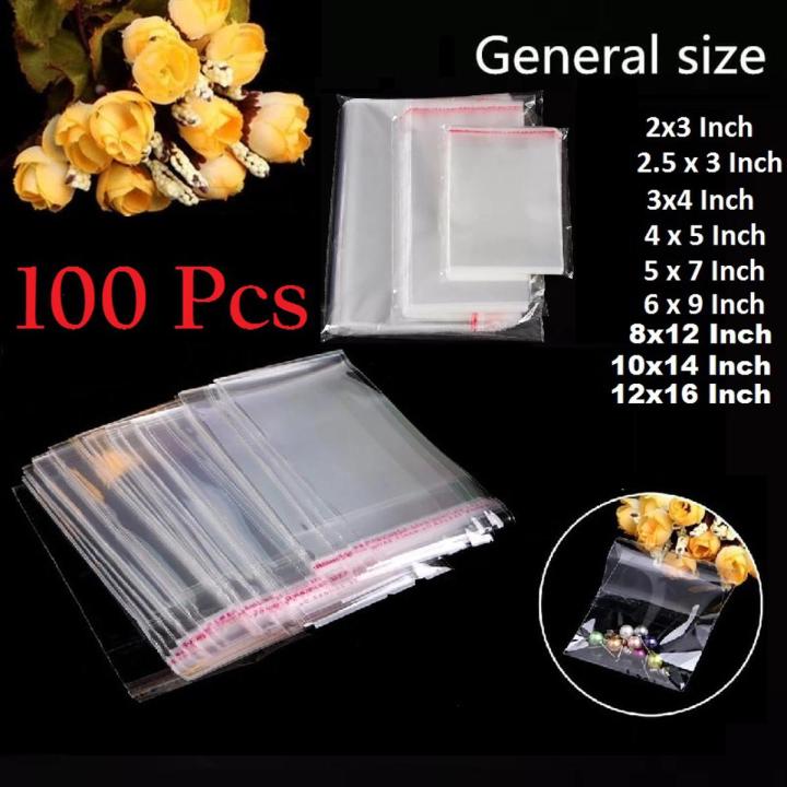 100PCS sealable Transparent Plastic Bags Opp Poly Self Adhesive Seal Jewellery Making Bag multiple sizes to choose from