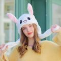 Earmuff Cute For Girls Movable Ears Love Embroidery Earflap Plush Eye With Scarf Women Rabbit Caps Warm Hats  Hats. 