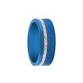 Silver Color Groove Beveled Edge Blue Matte Finish Men Promise Ring Men -Pack 01. 