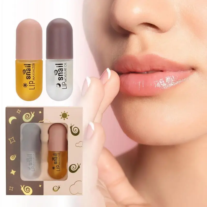 Lip Plumper Set 2pcs Lipsstick Care Gloss Beauty Fuller Lip Filler Enhancer Glosses Hydrating Moisturizing Day Glaze Shimmer