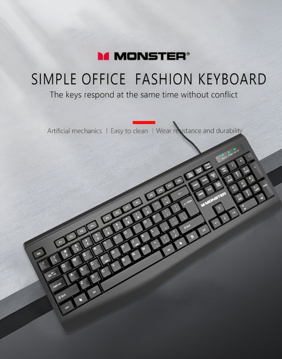 MONSTER Airmars KM1 USB Wired Keyboard Concave Convex Key Cap Design - Black