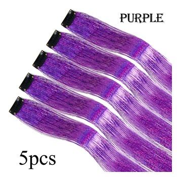 5Pcs Pack Sparkling Shiny Tinsel Hair Extensions - Purple