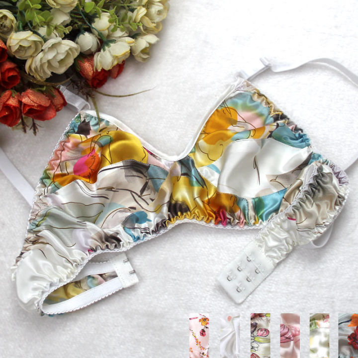 Pure Silk Bra Double Faced Silk Wireless Ultrathin 100% Mulberry Silk Print Bras 34/75-42/95ab