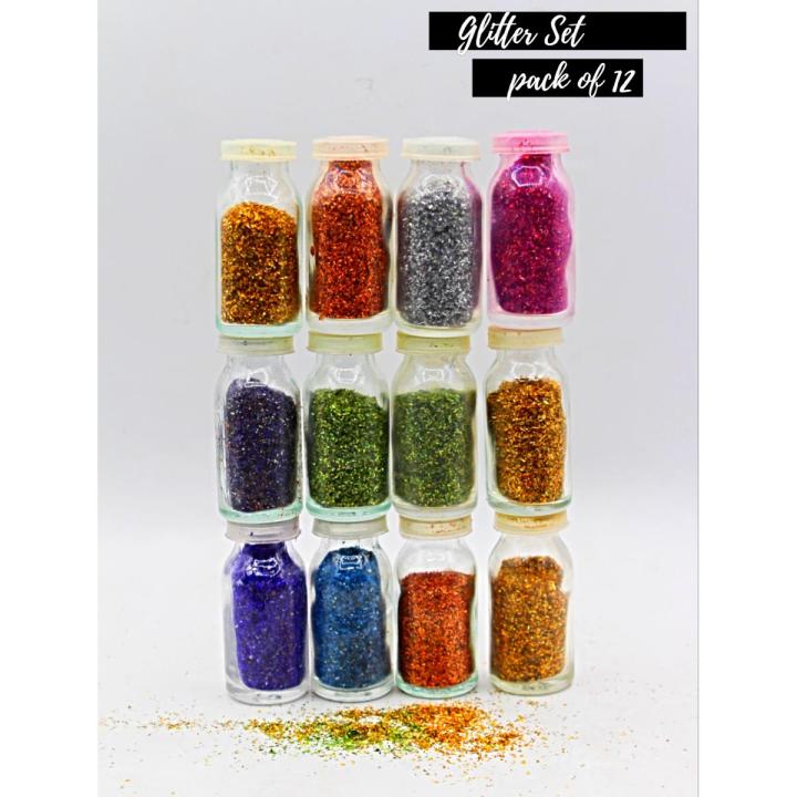 Pack of 12 Multicolor Glitter Bottle - Art Work, Face Paint Glitter For Enhance Drawing