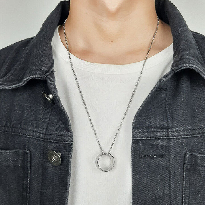 Sterling Silver Band Ring Cum Circle Chain Pendant Necklace Locket for Girls Women Boys And Men
