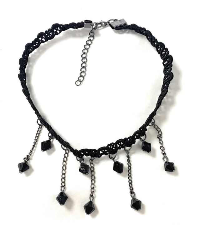 Black%20New%20Gothic%20Lace%20Victorian%20Vintage%20Chain%20Collar%20Choker%20with%20Tassel%20Beads%20Bib%20Necklace%20Pendant%20For%20Girls%20-%20Image%203
